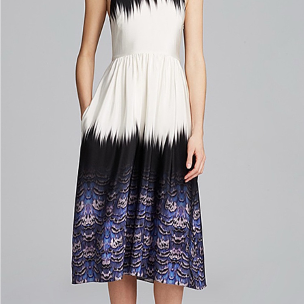 Tibi Black and Blue Patterned Midi Dress